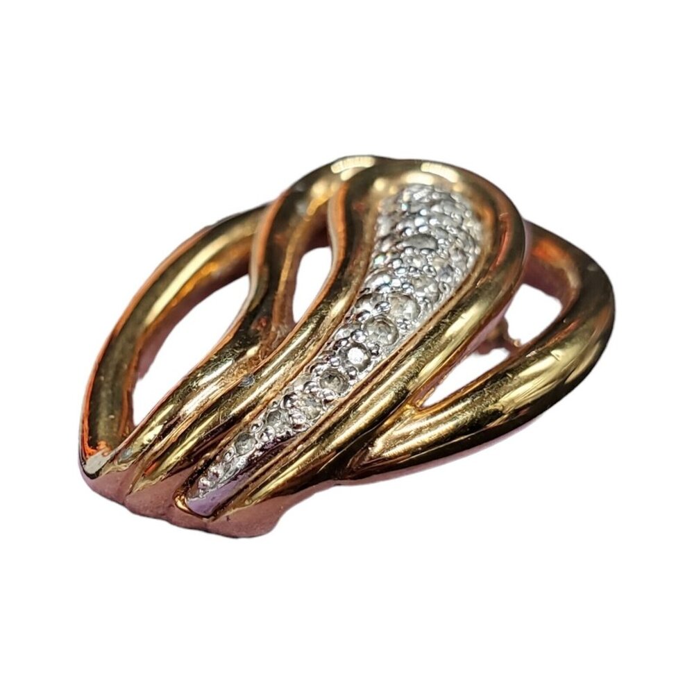 Vtg Signed Panetta Pavé Brooch Pin Swirl Gold Tone Rhinestone Statement As-Is - Picture 8 of 12